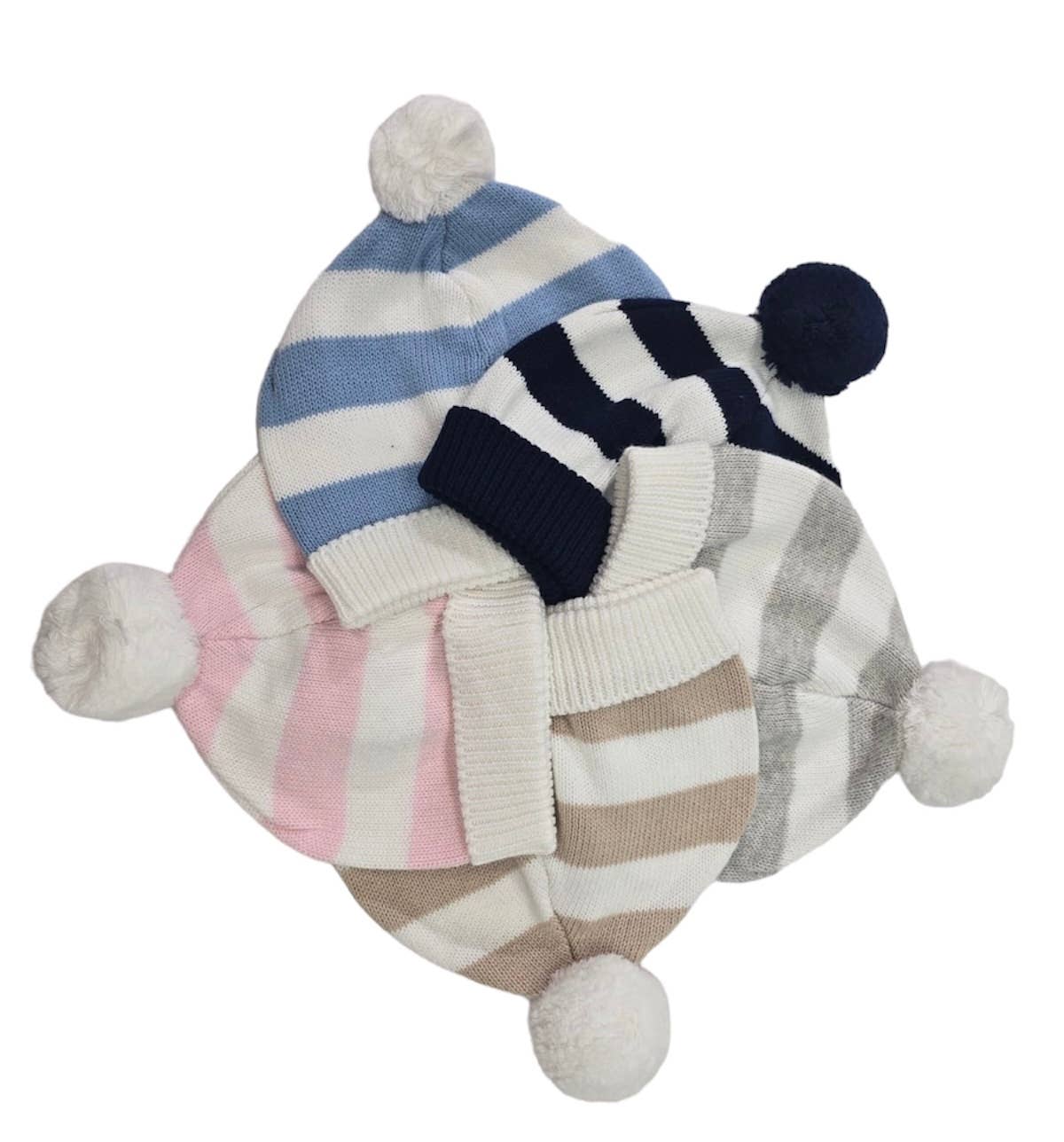 Cotton Striped Hat Pompom: Blue / 12m