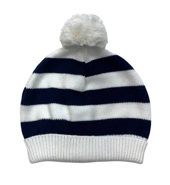 Cotton Striped Hat Pompom: Navy / 12m