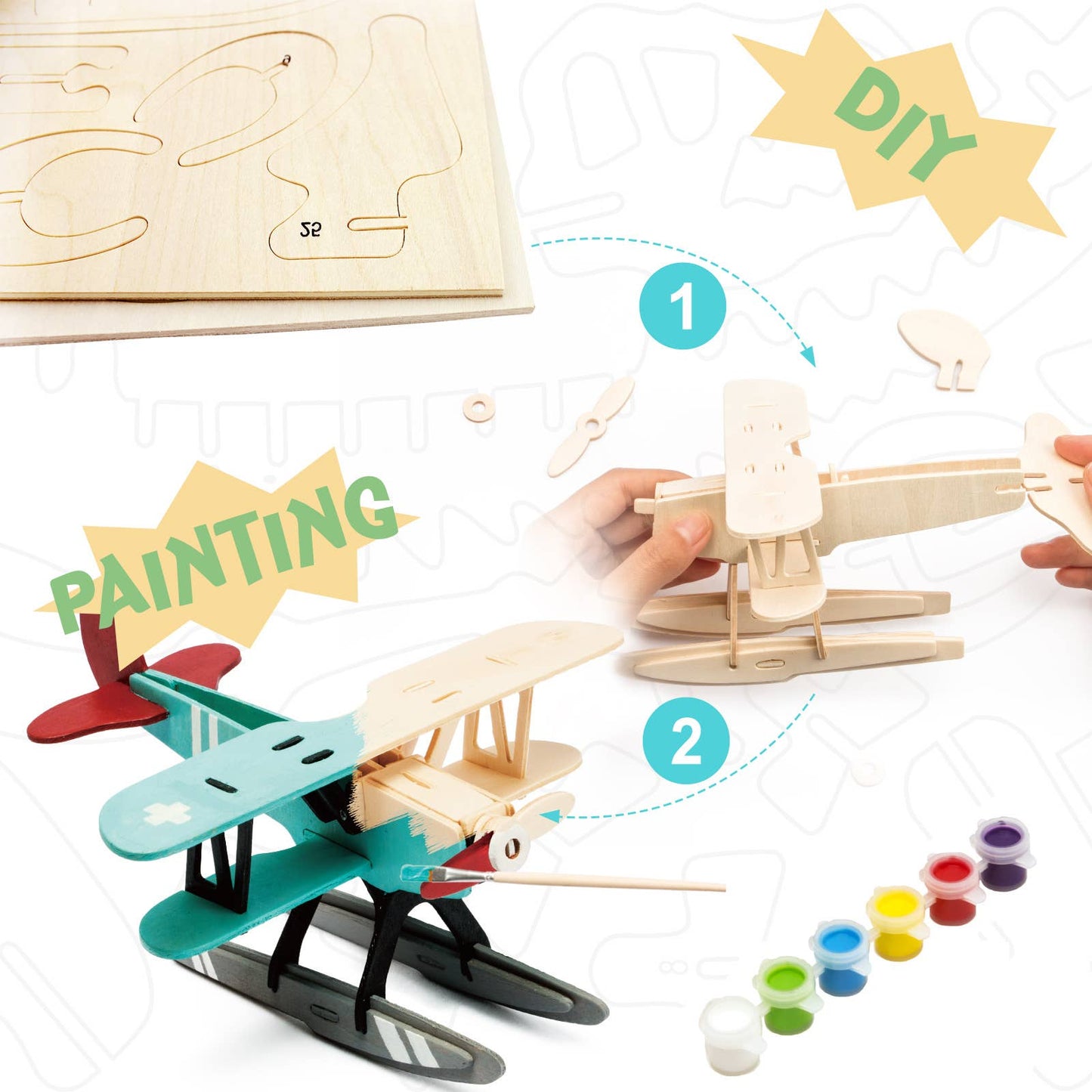3D Wooden Puzzle with Paint Kit: Hydroplane
