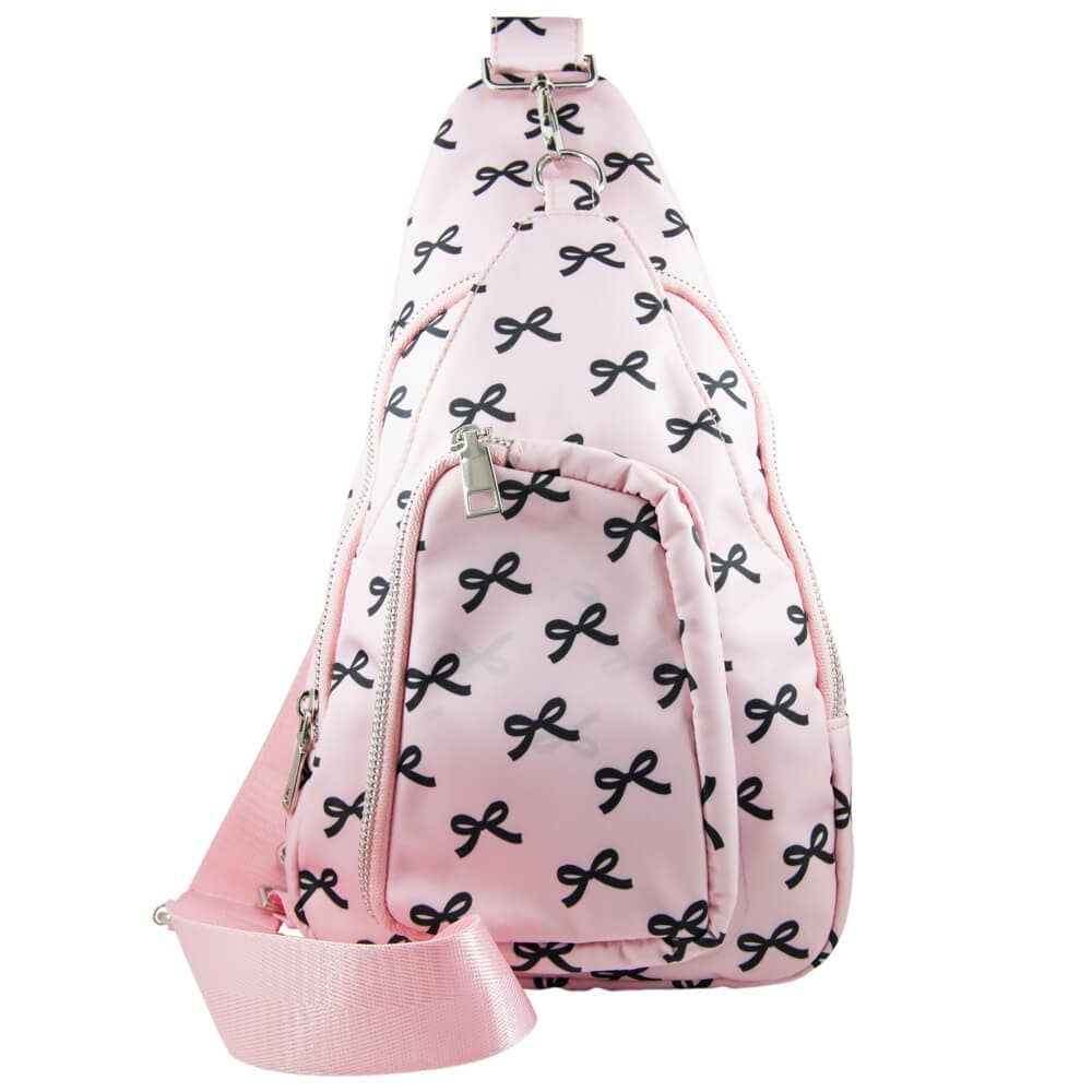 Black & Pink Mini Bows Crossbody Sling Bag: Light Pink