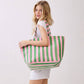 Striped Terry Tote Bag: Pink + Green