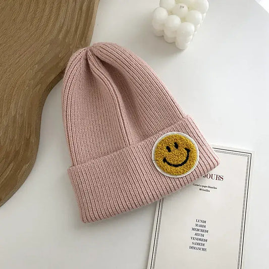 Smiley Face Beanie Cap Hat: Pink