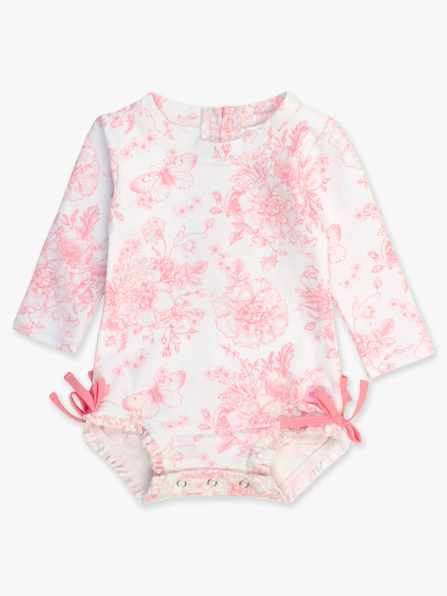 Pink Toile LS Rash Guard Swimsuit 3-6m