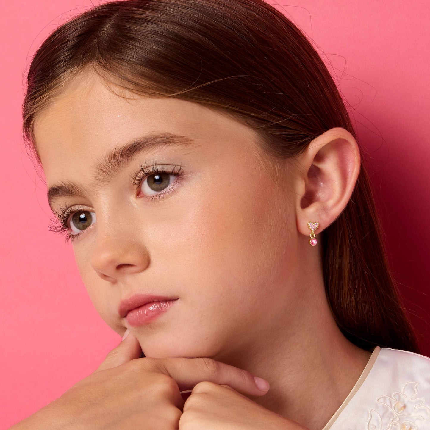 Little Luxe Drop Earrings | Heart with Pink Cubic Zirconia