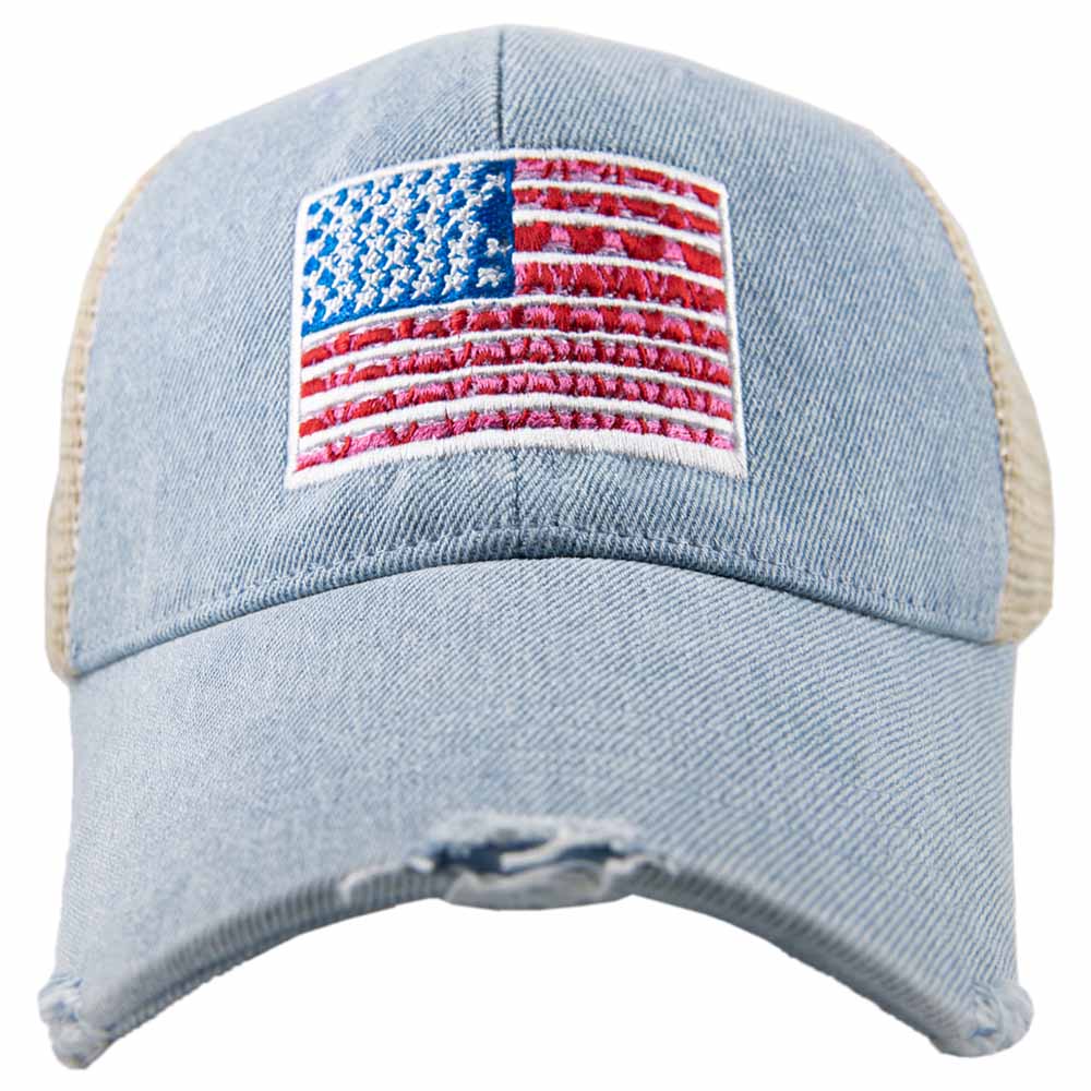 American Flag Denim Trucker Hat