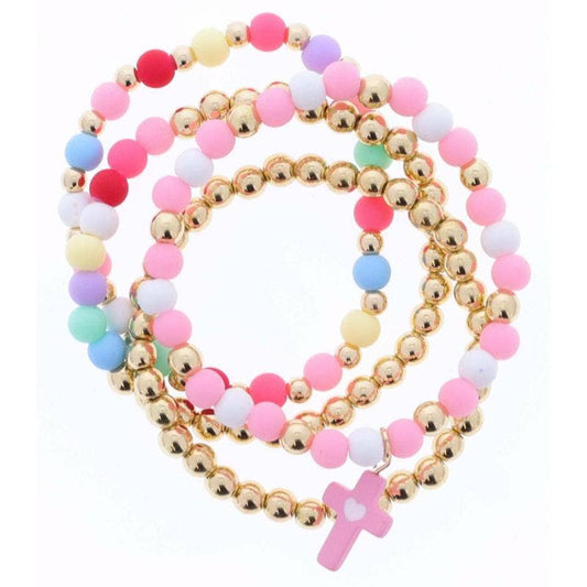 Pink Cross Bracelet Set