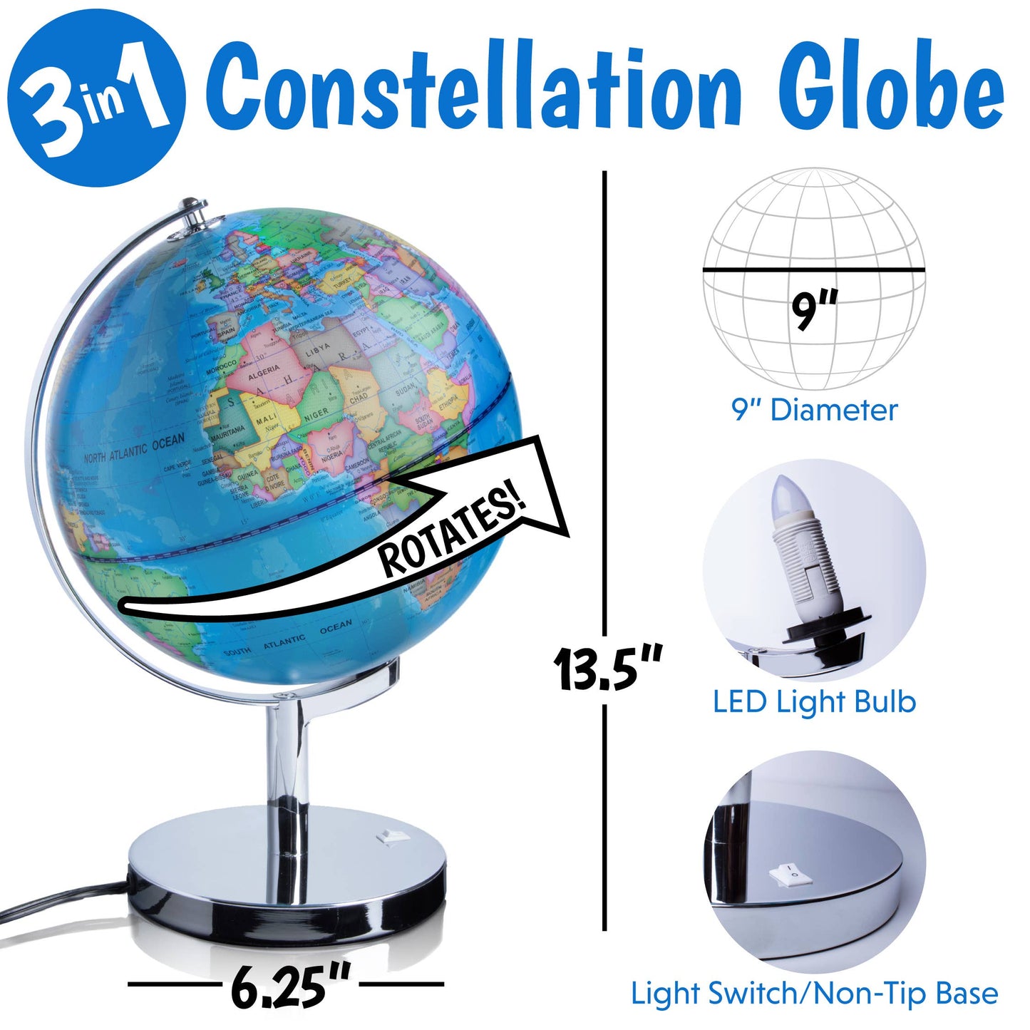 3-in-1 Large Illuminated Globe
