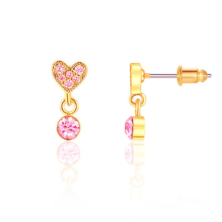 Little Luxe Drop Earrings | Heart with Pink Cubic Zirconia