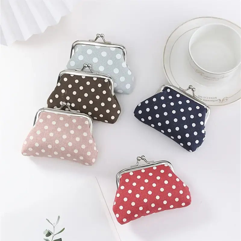 Polka Dot Kiss Lock Coin Purses, Convenient Multipurpose: Purple