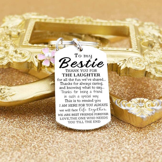“To My Bestie” Keychain with Flower Charm