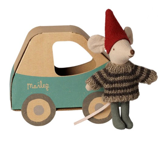Maileg Christmas mouse, Little brother in car box