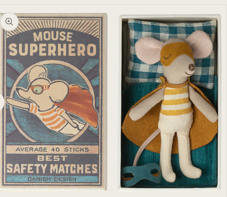 Maileg Super hero mouse, Little brother in matchbox