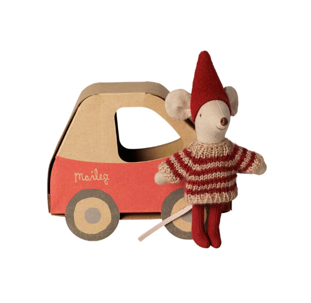 Maileg Christmas mouse, Little sister in car box