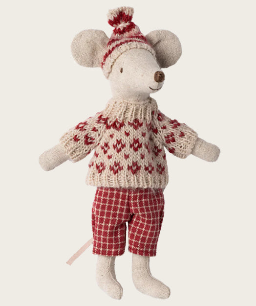Winter mouse with ski set, MUM - red