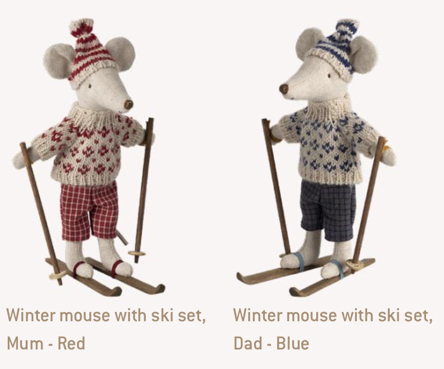 Winter mouse with ski set, Dad - Blue