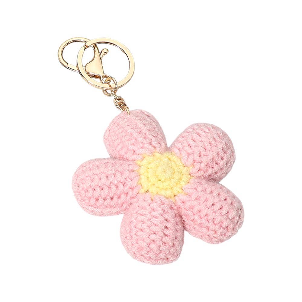 Crochet Flower Keychain Bag Charm: Pink