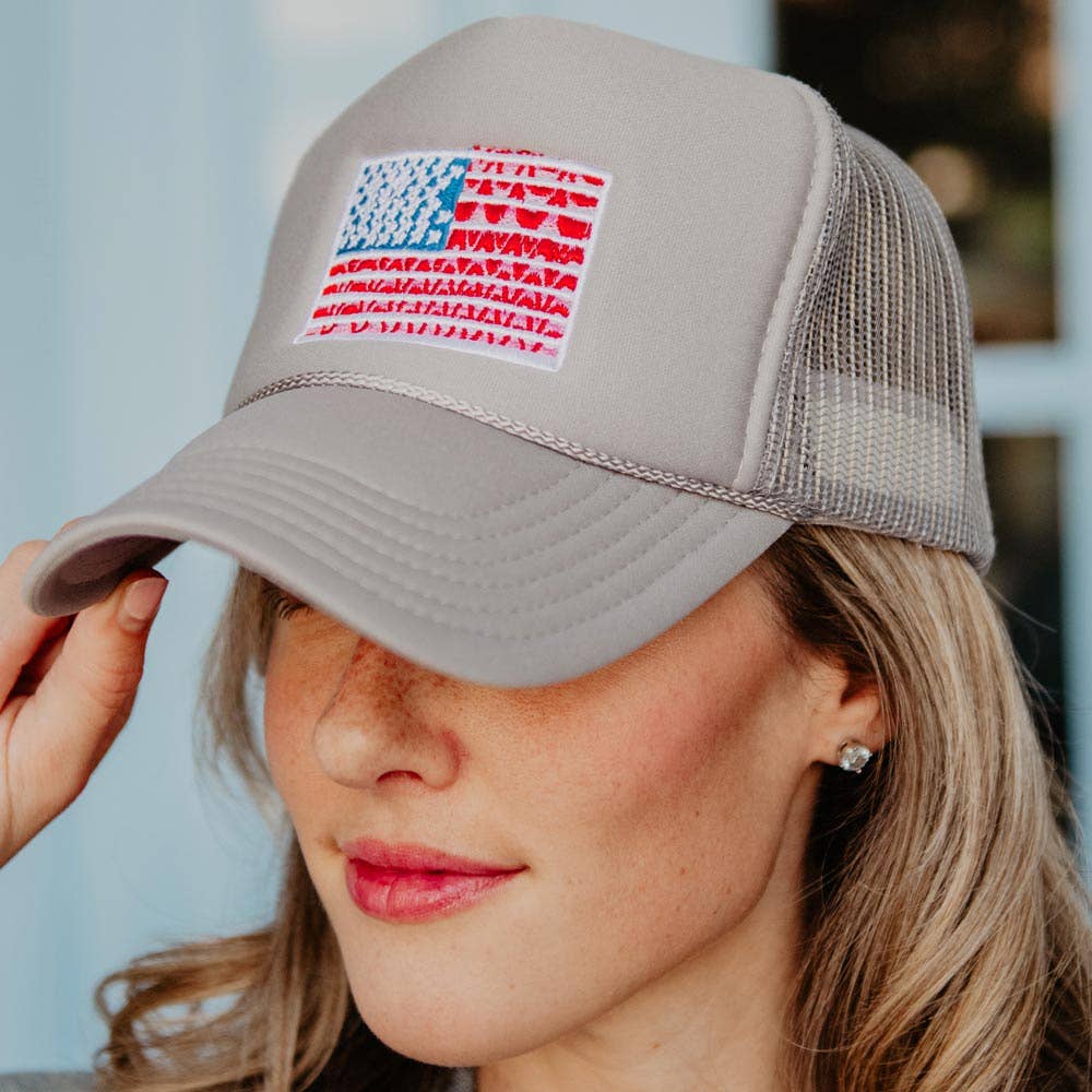 American Flag Cute Trucker Hat: White