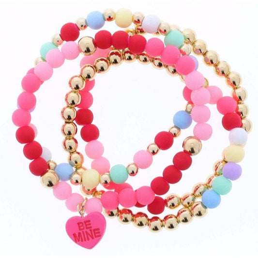 Pink, White & Red & BE MINE Bracelet Set