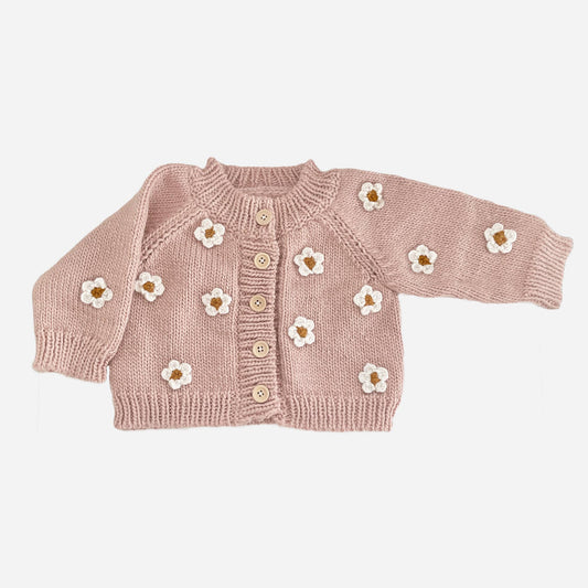 Flower Cardigan, Blush M; 2-4Y