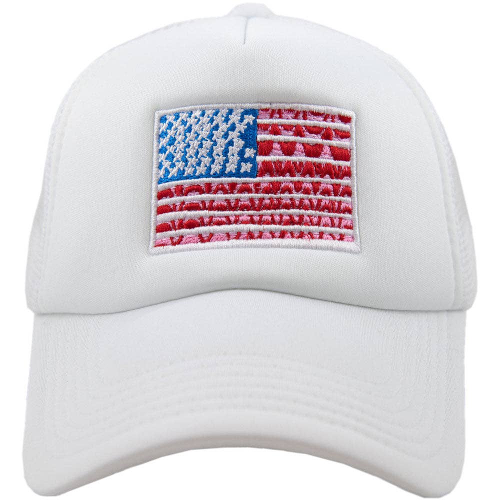 American Flag Cute Trucker Hat: White