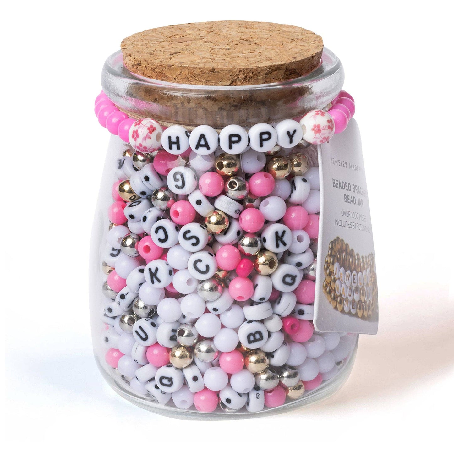 Pink HAPPY Bead Jar