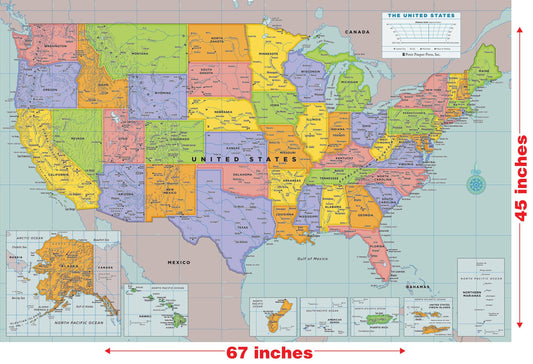 Laminated USA Wall Map (67'' W x 45'' H)