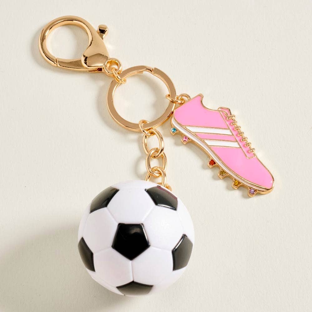 Soccer Ball Shoes Charm Keychain Bag Charm: Pink