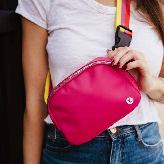 Hot Pink / Striped Cross Body Fanny Bag