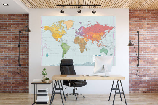 Laminated World Wall Map (67'' W x 45'' H)