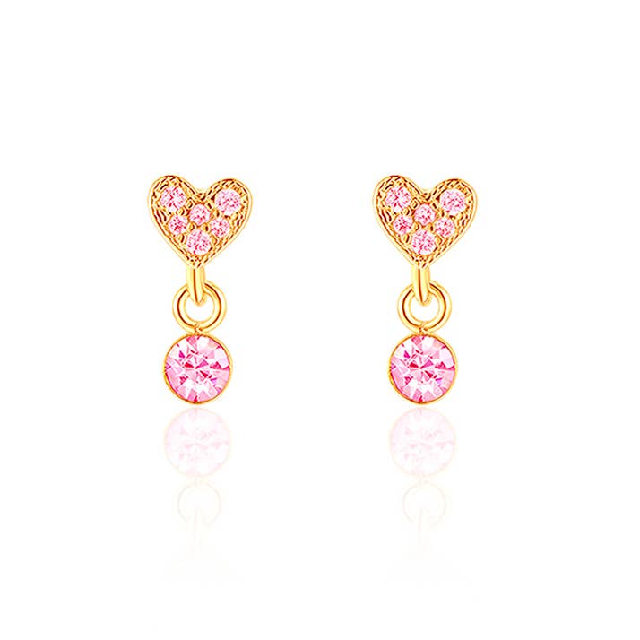 Little Luxe Drop Earrings | Heart with Pink Cubic Zirconia