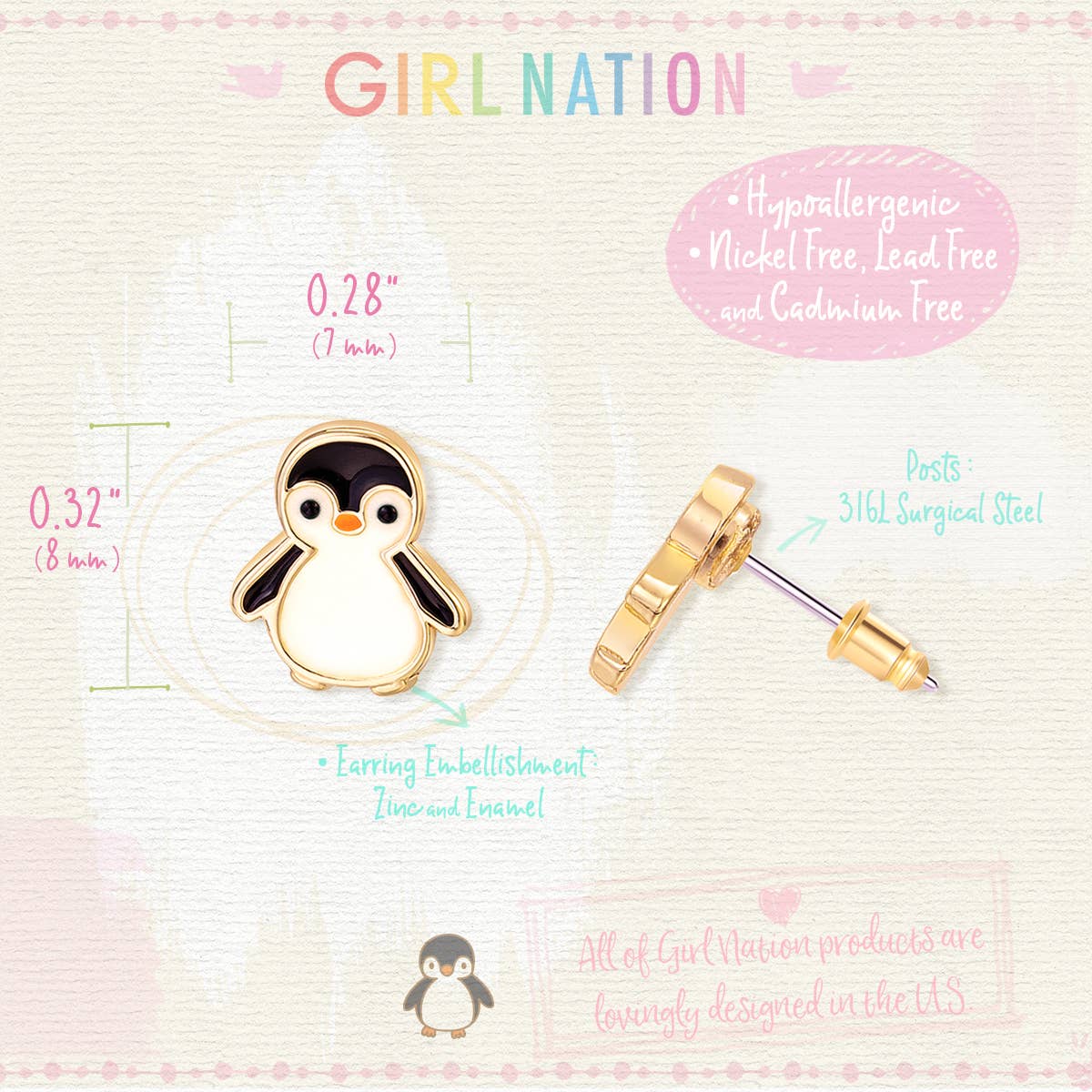 Personable Penguin Cutie Stud Earrings