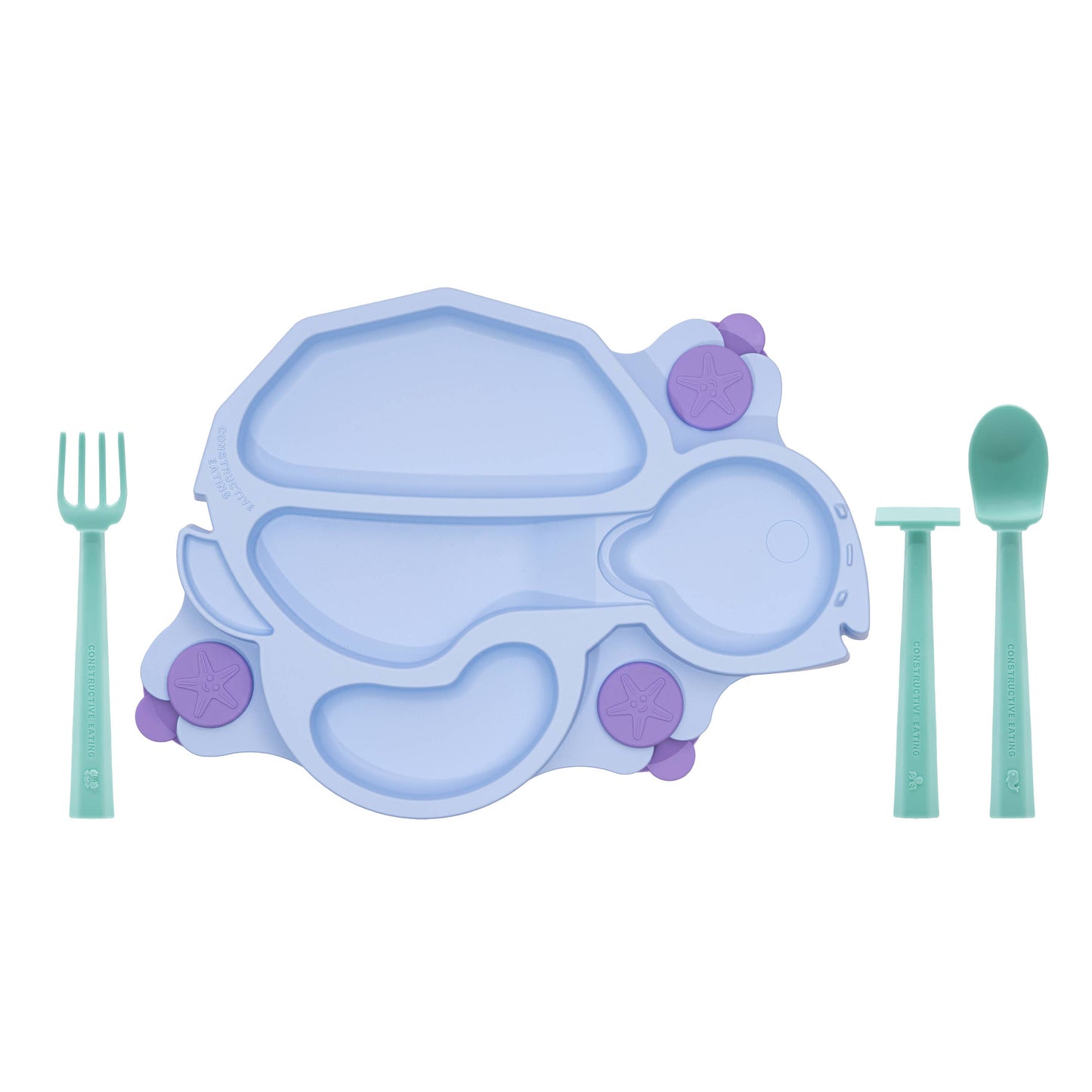 Baby Turtle Suction Plate and Training Utensils: Green Turtle Plate