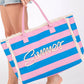 SUMMER Embroidered Fringe Tote: Blue Pink