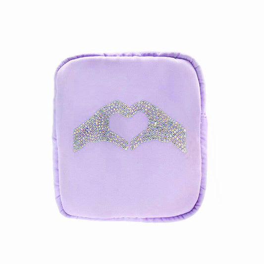 Heart Hands Rhinestone Cosmetic Bag