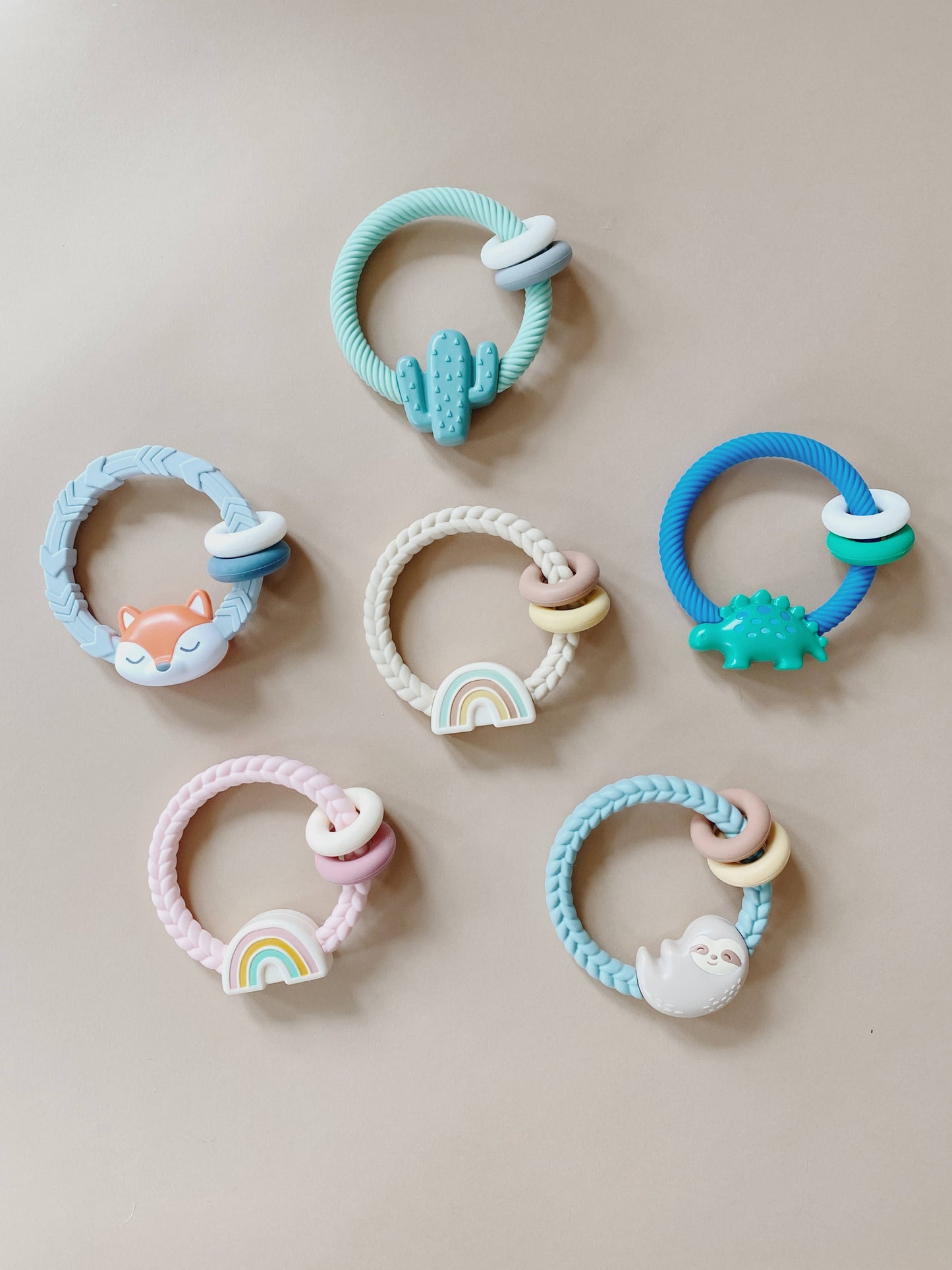 Silicone Teether Rattles: Neutral Rainbow