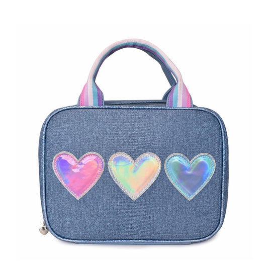 Metallic Hearts Denim  Lunch Bag