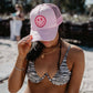 Hot Pink  Happy Face Trucker Light Pink