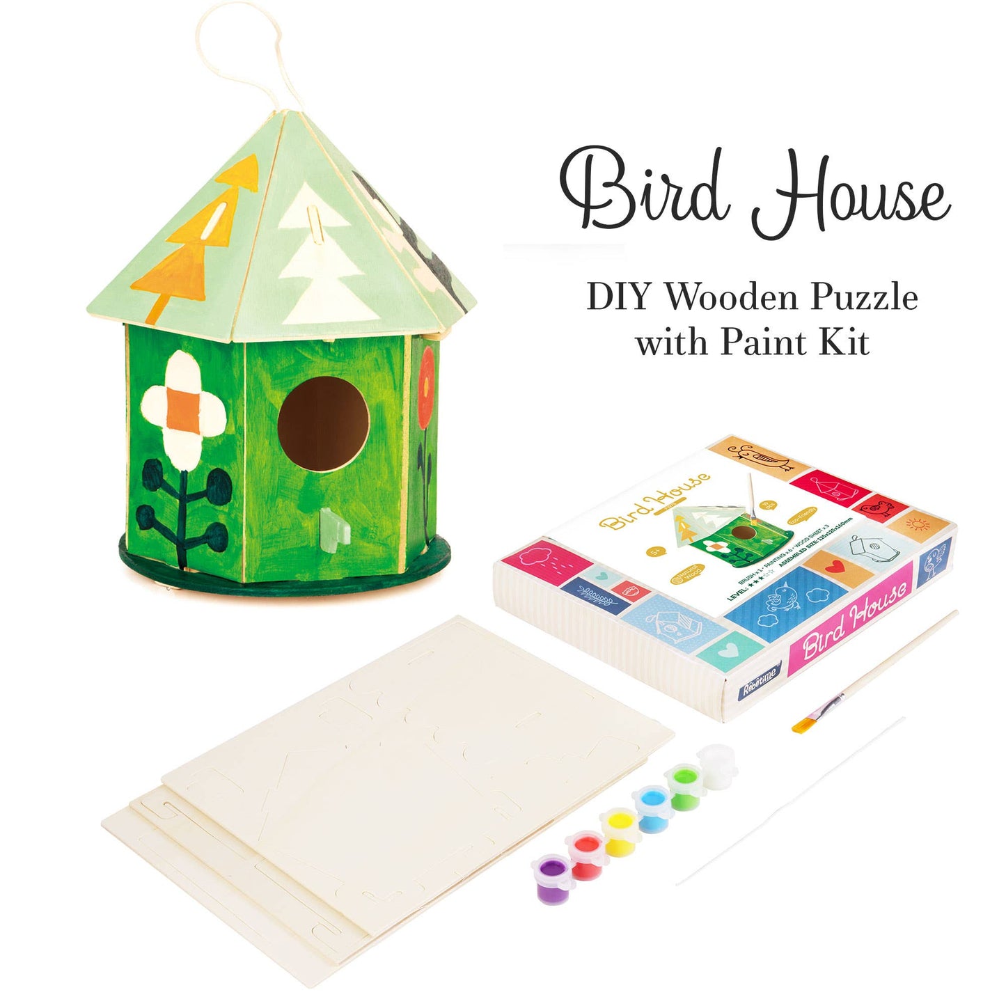 DIY 3D Wooden Birdhouse with Paint Kit