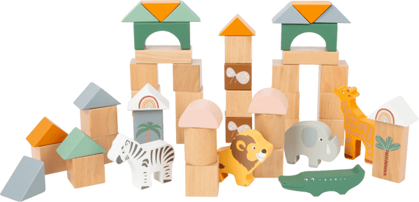 Small Foot Pastel Building Blocks Safari Theme 50 Piece Playset - Einstein's Attic