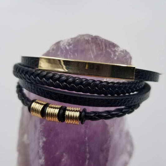 Gold Plated Leather Magnetic Snap Bracelet