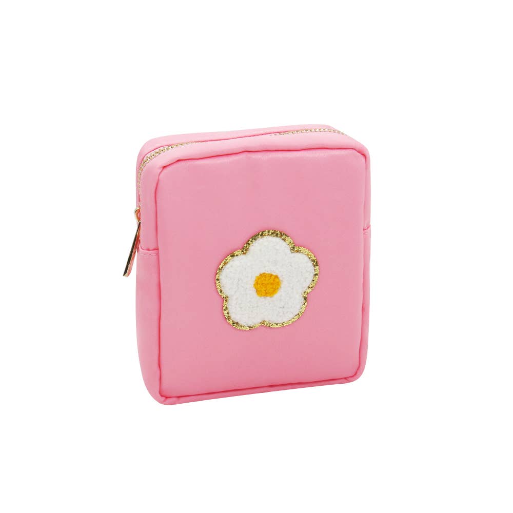 Cosmetic Bag Pink Daisy Chenille