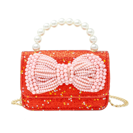 Glitter Pearl Handle Bow Handbag