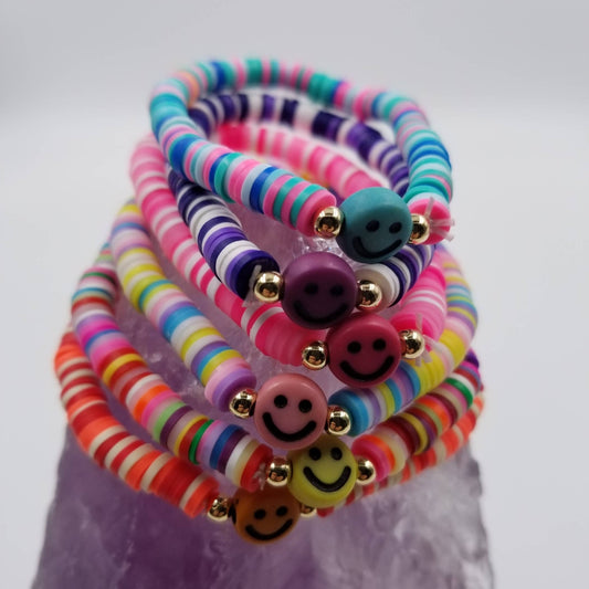 Smiley Face Heishi Bracelet - Set Of 6