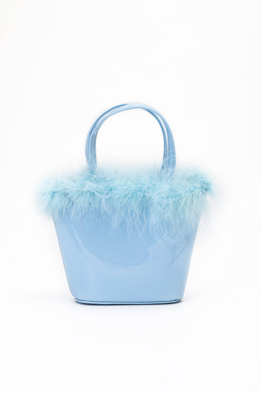 Fur Trimmed Purse: Light Blue