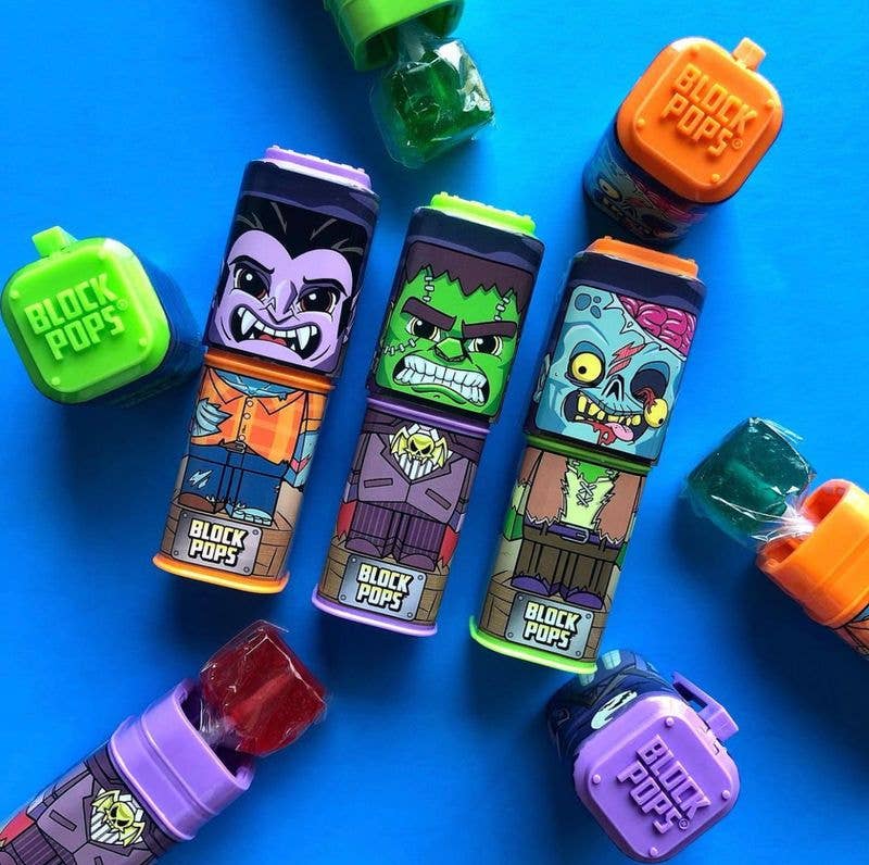 Halloween Block Pops, Lollipop & Holder, 12ct Candy Toy