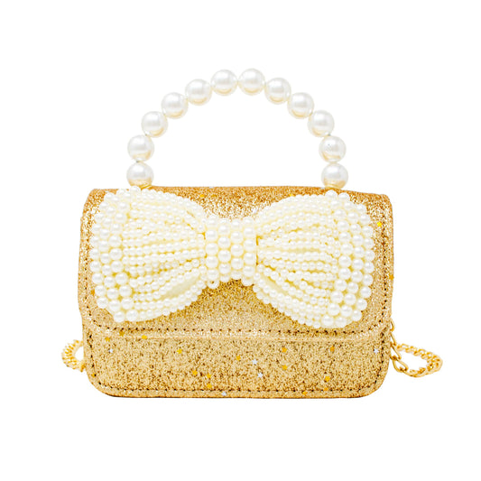 Glitter Pearl Handle Bow Handbag