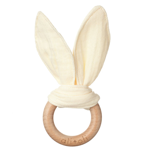 Crinkle Bunny Ears Wooden Ring Beige