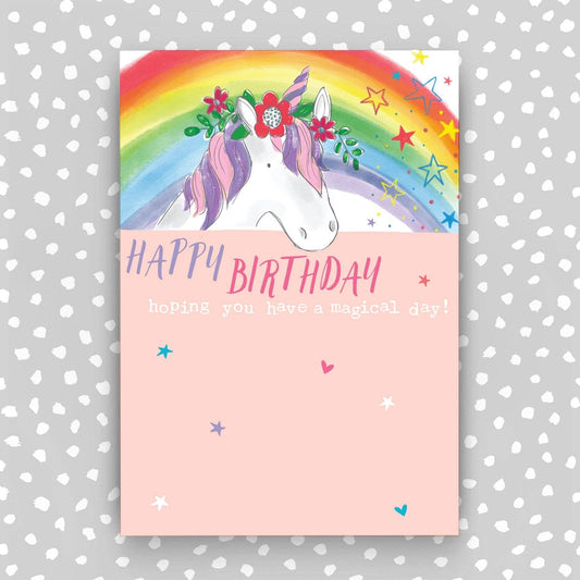 Children's Birthday Card - Unicorn and rainbow theme