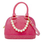 Jelly Bowling Crossbody Handbag with Pearls: Hot Pink