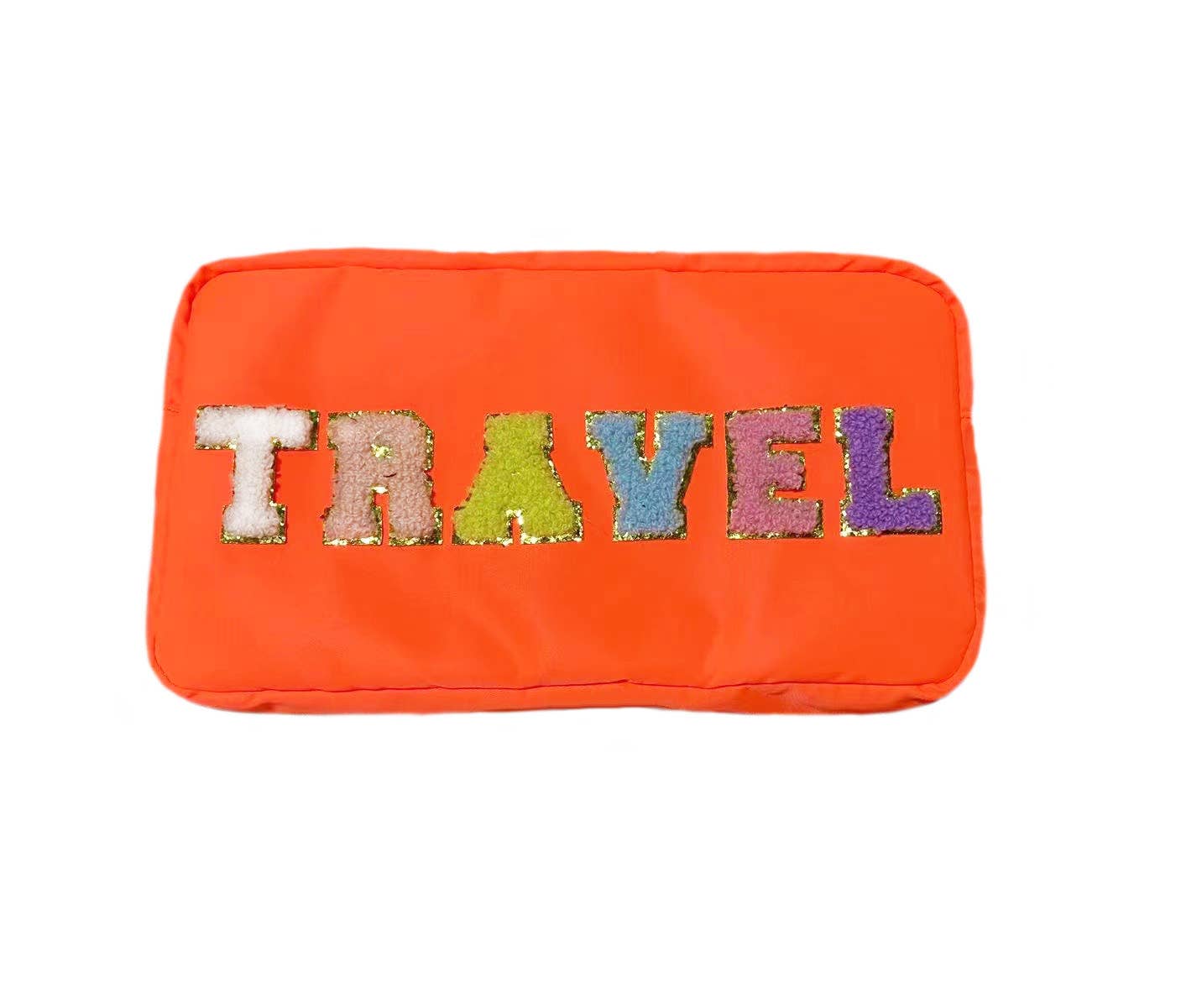 Varsity Collection Nylon Cosmetic Bag Orange Travel Chenille